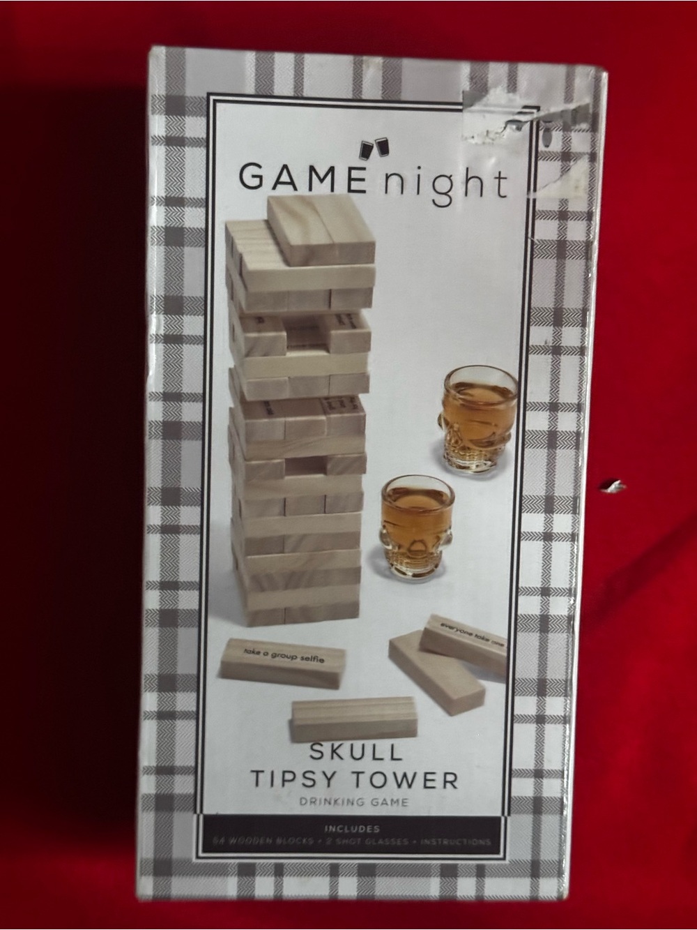 Game Night Skull Tipsy Tower Drinking Game - Natural Wood